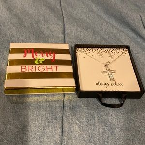 New NIB Merry and Bright cross earrings and necklace